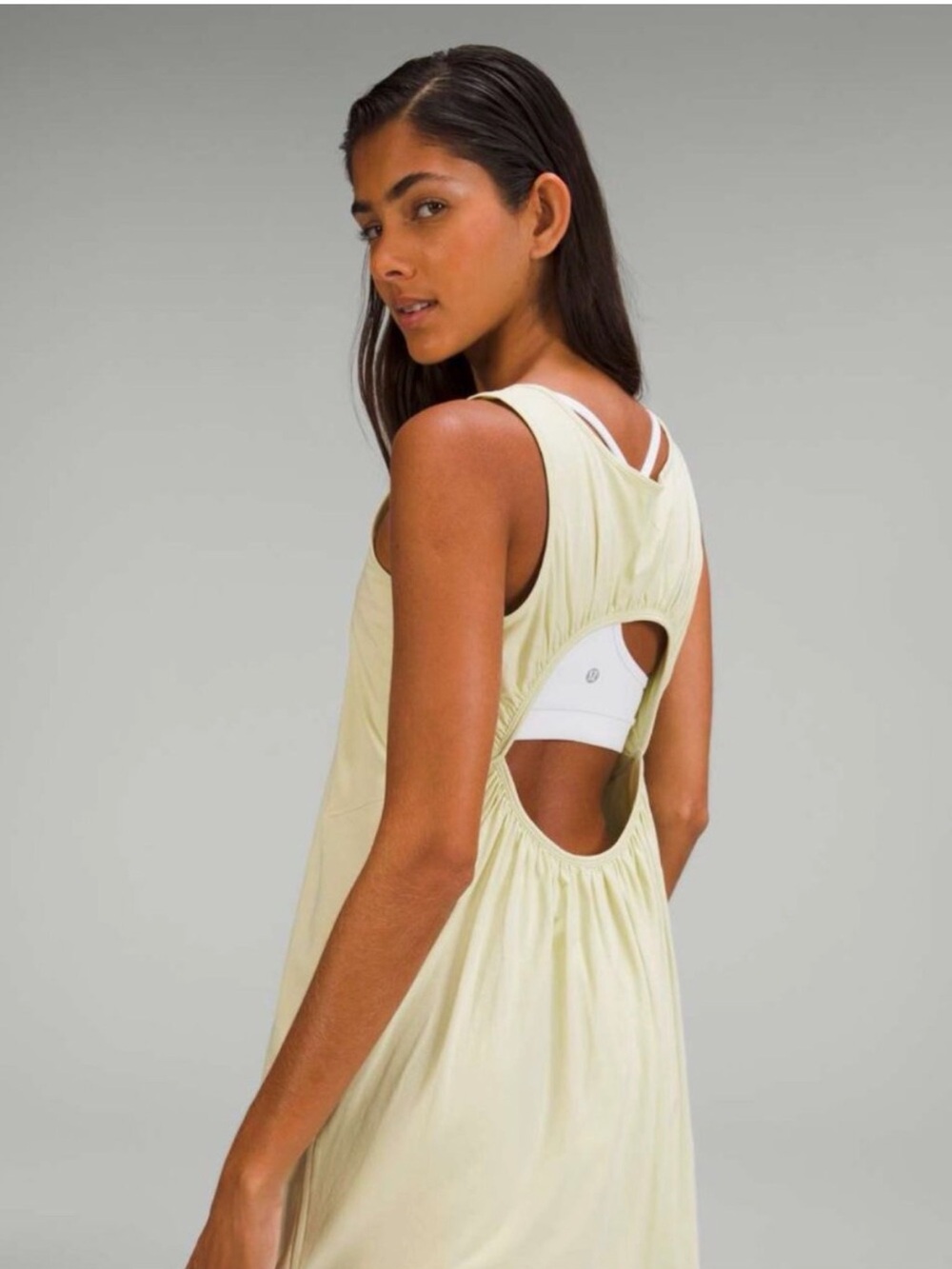 Lululemon Pima Cotton Open-back Midi Dress in Pale Yellow